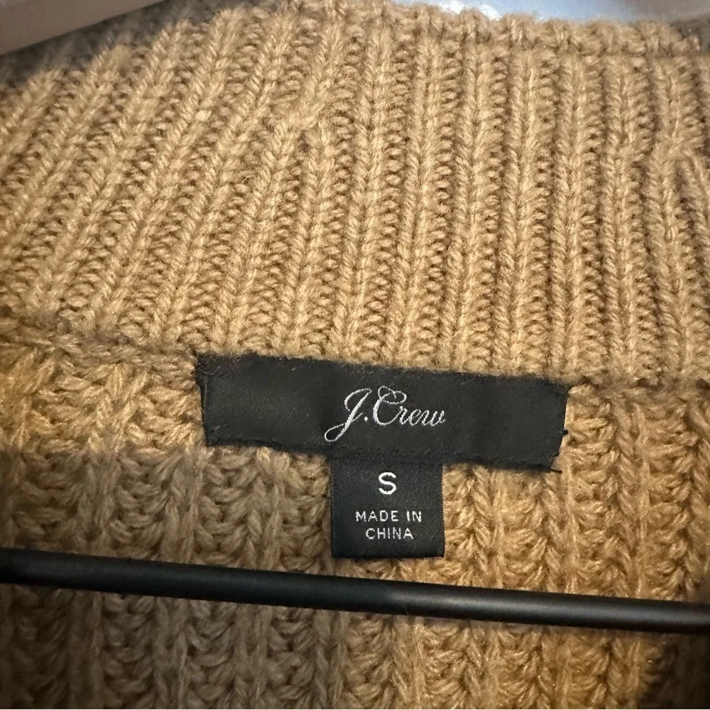 J. Crew Sweater Pom Pom Cable Knit Brown Wool Fall Casual Minimalist Size Small